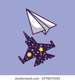 Paper Plane Space Cartoon Vector Icon Illustration. Science Transportation Icon Concept Isolated Premium Vector. Flat Cartoon Style