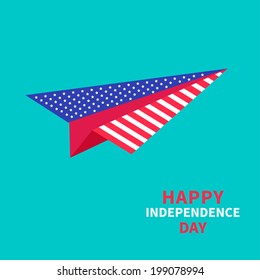 Paper plane with stars and strips Dash line. Happy independence day United states of America. 4th of July. Vector illustration