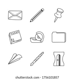 paper plane and stationary icon set over white background, line style, vector illustration