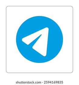 Paper plane symbol. Blue circle icon. Minimalist communication shape. White background vector. EPS 10.