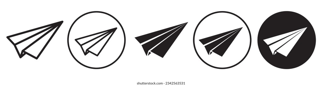 Icono de símbolo del plano de papel. Marca del logotipo del sitio web del boletín de correo electrónico enviado a aeronaves de aviación. Colección vectorial de mensajes de correo de avión en aplicaciones móviles ui o web. jet de origami de vuelo plano