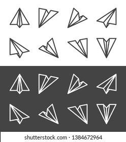 paper plane thin line icon set,vector and illustration