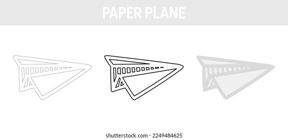 Paper plane tracing and coloring worksheet for kids