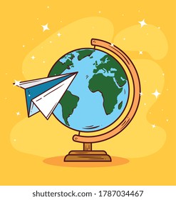 paper plane travel around the world vector illustration design