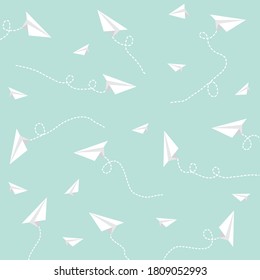 Paper plane Travel route symbol On Blue background Vector illustration