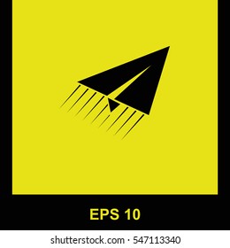 Paper plane vector black icon. Isolated illustration. Business picture.
