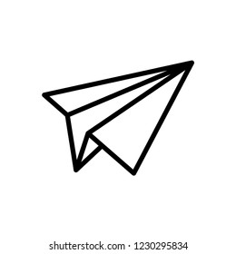 Paper plane vector icon isolated on white background.