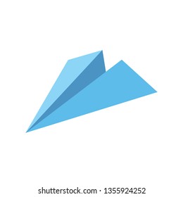 Paper plane vector icon isometric pink and blue color minimalism illustrate