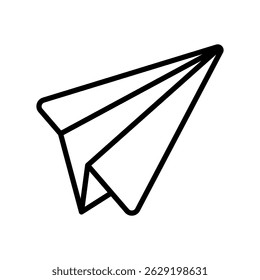 Paper Plane Vector Icon for Message Sending and Digital Mail. Flying paper airplane, fast communication and document transfer. Outline Icon