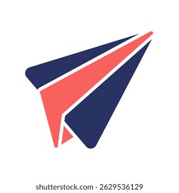 Paper Plane Vector Icon for Message Sending and Digital Mail. Flying paper airplane, fast communication and document transfer. solid duo tone Icon