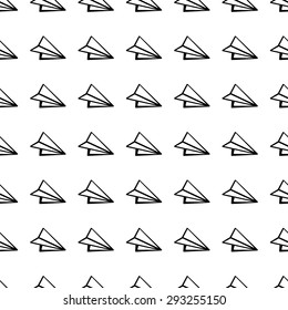 Paper plane vector icon seamless pattern, tiling ornament on white.