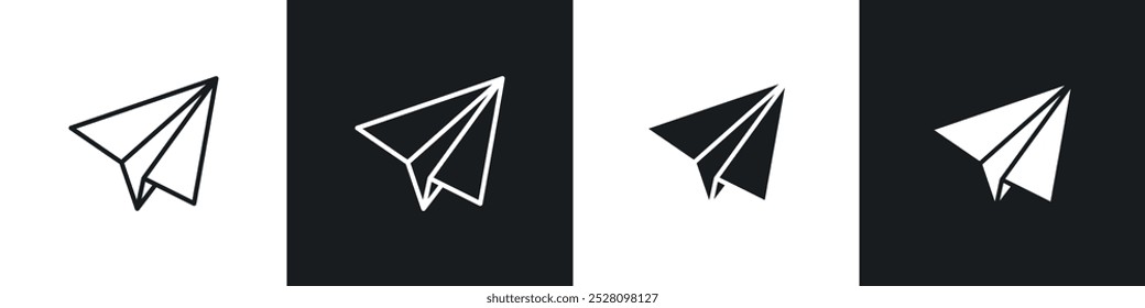 Paper plane vector icon set in black and white