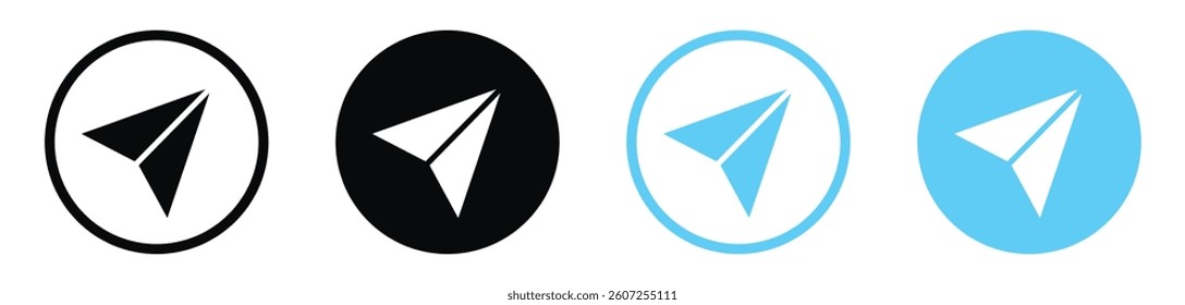 Paper plane vector icons in black and blue colors