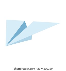 Paper plane vector illustration. Collection of white paper airplanes flying in air or sky, aircraft from folded paper isolated on blue background