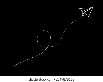Paper plane vector illustration, continuous line paper airplane, business travel abstract illustration, Flying airplane with dotted air route