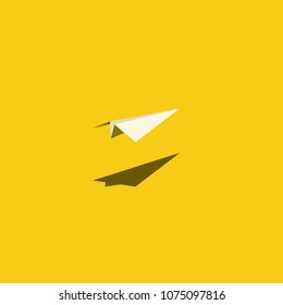 Paper plane vector illustration on bright yellow background. Symbol of creativity, journey, voyage, adventure. Eps10 vector illustration.