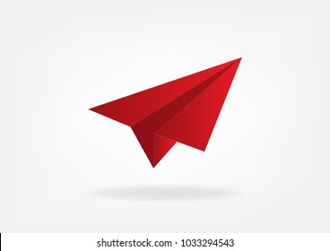Paper Plane vector illustration red color on white gray background with shadow