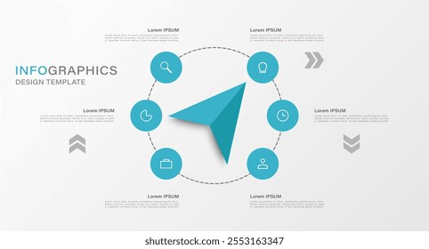 Paper plane vector infographic template. 6 steps or options.