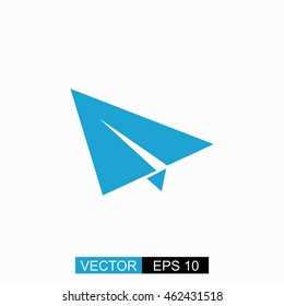 Paper plane vector. Isolated blue icon on white background.