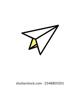 Paper plane with vector line art and yellow colour