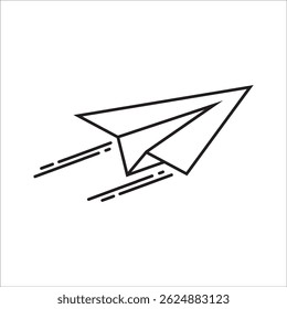 Diseño de icono de línea de Vector de avión de papel sobre fondo blanco