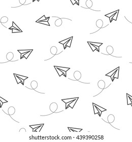 Paper plane vector line style seamless pattern background. Vector Illustration