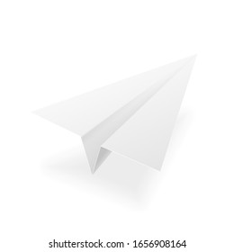 Paper Plane Vector Realistic 3D Mockup. White Paper Airplane Jet Isolated Blank Model