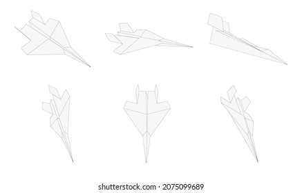 Juego de vectores de plano de papel. Plano de origami militar.