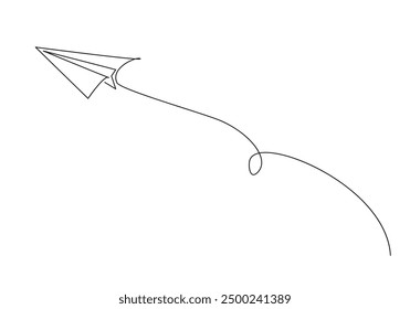 Paper Plane Vector Simple Linear Drawing. Plane Silhouette One Line Drawing Minimalist Contour Illustration.