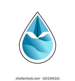 Paper plane in water drop logo with gradient style