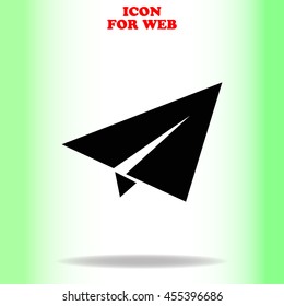 Paper plane web icon. Black illustration on white background