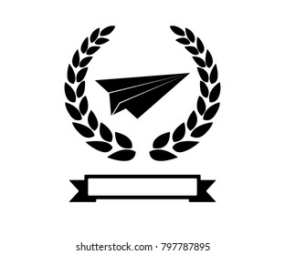 paper plane with wheat retro badge logo