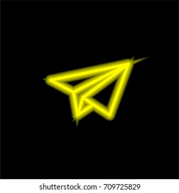 Paper plane yellow glowing neon ui ux icon. Glowing sign logo vector