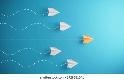 Paper plane Yellow and white are competition to destinations. Business Financial concept are for success and corporate goal. creative idea. start up. illustration vector