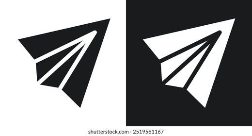 Paper planeline vector icon set in solid and outline style.