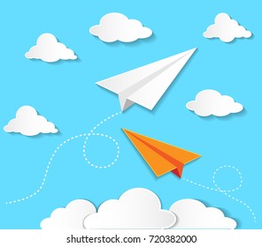 Paper Planes Background in blue sky vector design