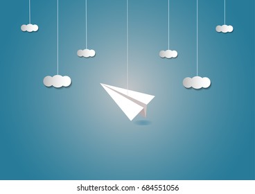 Paper planes and clouds in imagine. Paper art