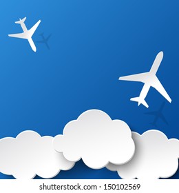 Paper planes and clouds.Background for holidays or your business presentations. Vector illustration