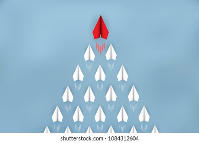 Paper planes are competing to destinations. Business Financial concepts are competing for success and corporate goals. There is a high competition. start up