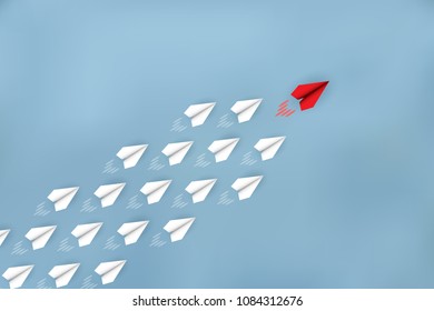 Paper planes are competing to destinations. Business Financial concepts are competing for success and corporate goals. There is a high competition. start up