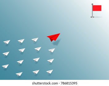 Paper planes are competition to destinations. Business Financial concept are for success and corporate goal. creative idea. start up. illustration vector