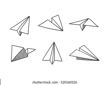 Paper Planes in doodle style - Isolated Vector Illustration