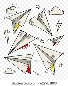 Paper Planes in doodle style , Vector Illustration
