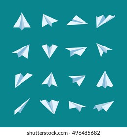 Paper planes flat vector icons set. Origami airplane and paper aircraft illustration