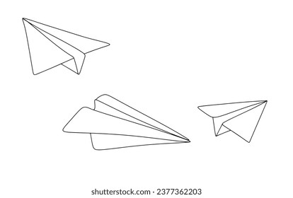 Paper planes fly in different directions. Origami toy. Origami Day. One line drawing for different uses. Vector illustration.