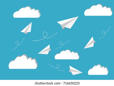 Paper planes fly in the sky