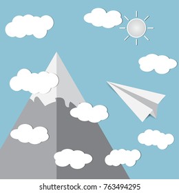 Paper planes fly in the sky with could.