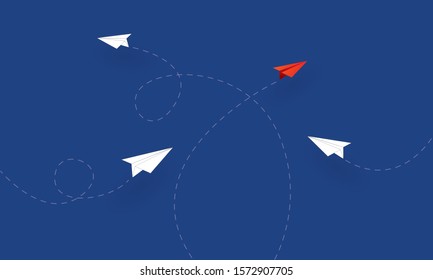 Paper planes flying in different direction, Concept inspiration business, Paper cut