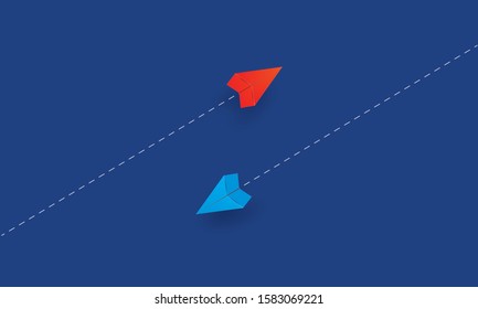 Paper planes flying in different direction, Concept inspiration business, Paper cut