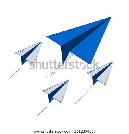 Paper planes flying in forward motion 2D doodle object. Message delivery. Mail flight. Business vision cartoon element flat vector clipart isolated on white background. Hand drawn illustration